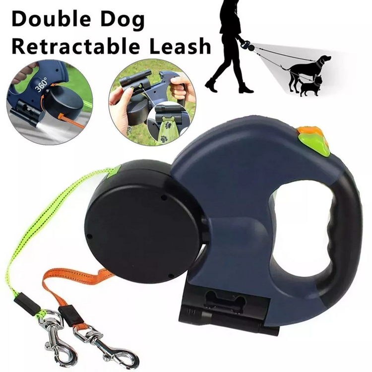 Dual Dog Retractable Leash – 360° Tangle-Free