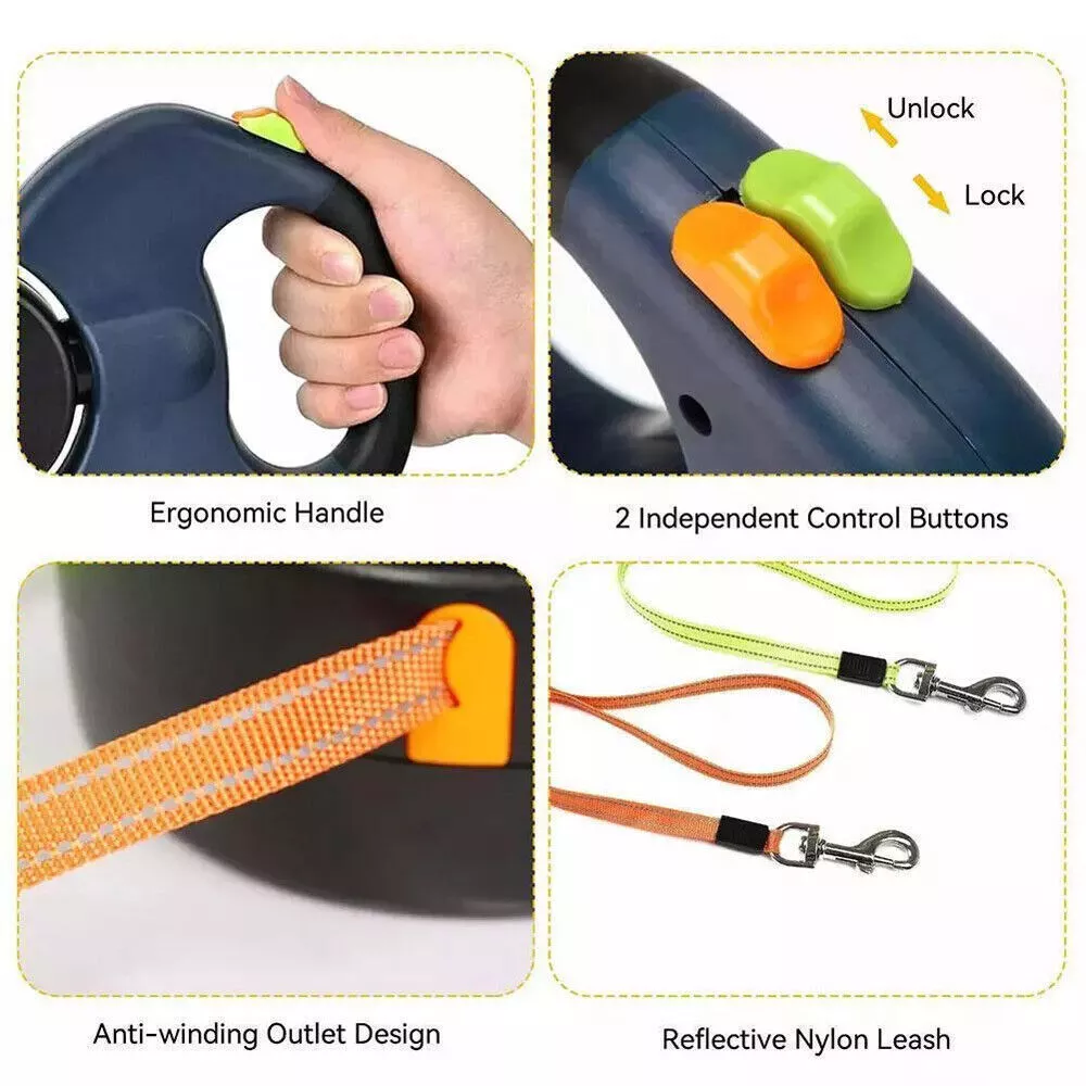 Dual Dog Retractable Leash – 360° Tangle-Free
