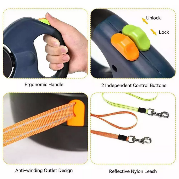 Dual Dog Retractable Leash – 360° Tangle-Free