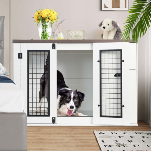 Furniture Style Wooden Dog Crate – Double Door Cabinet Design