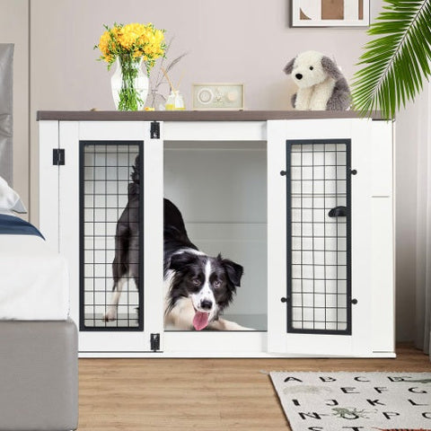 Furniture Style Wooden Dog Crate – Double Door Cabinet Design