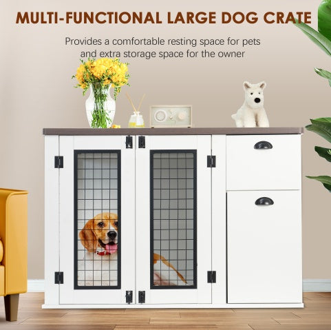 Furniture Style Wooden Dog Crate – Double Door Cabinet Design