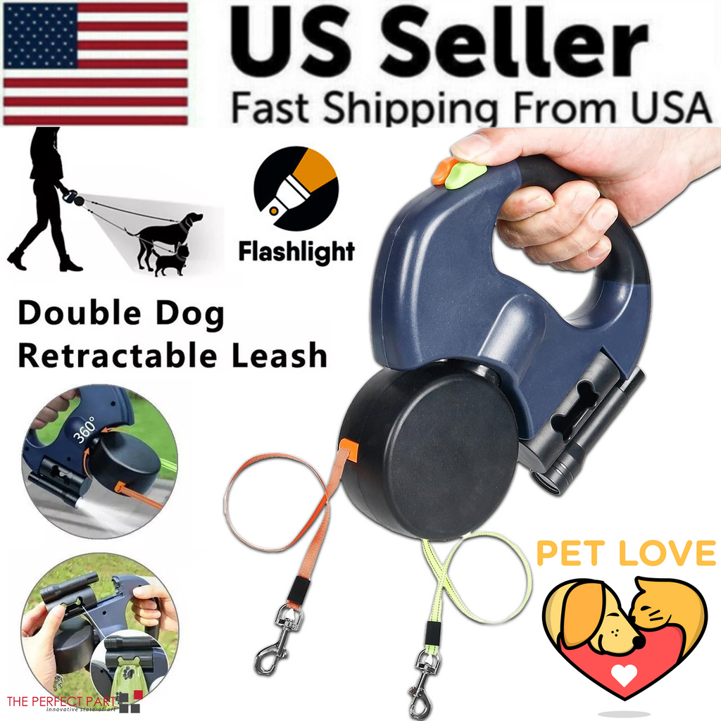 Dual Dog Retractable Leash – 360° Tangle-Free