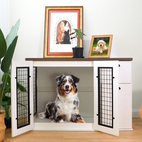 Furniture Style Wooden Dog Crate – Double Door Cabinet Design